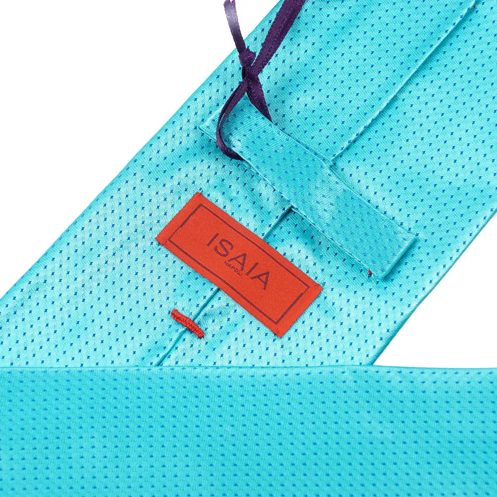 Isaia Aqua Blue Pindot Silk Tie