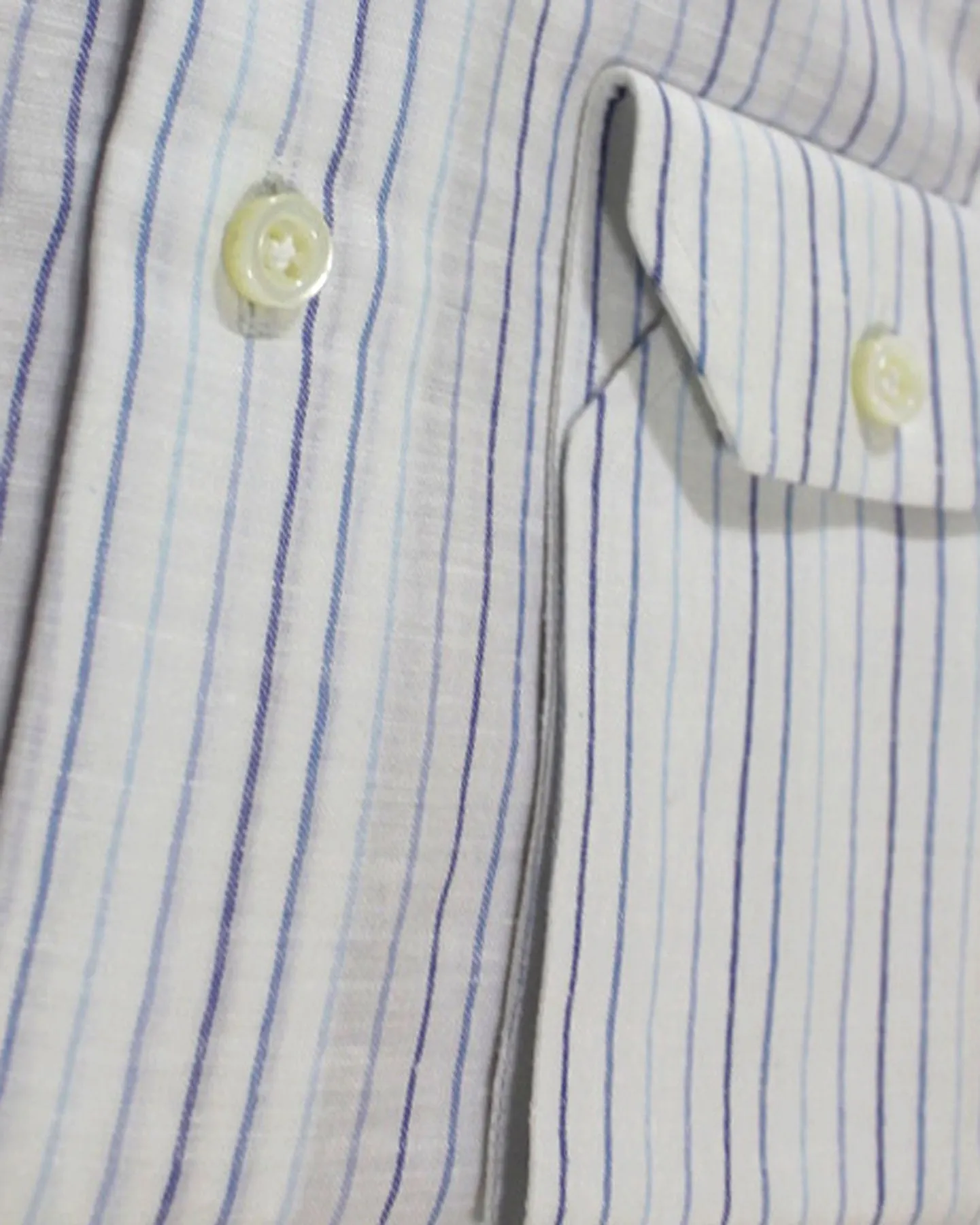 Isaia Linen Shirt White Purple Stripes 44 - 17 1/3 Regular Fit