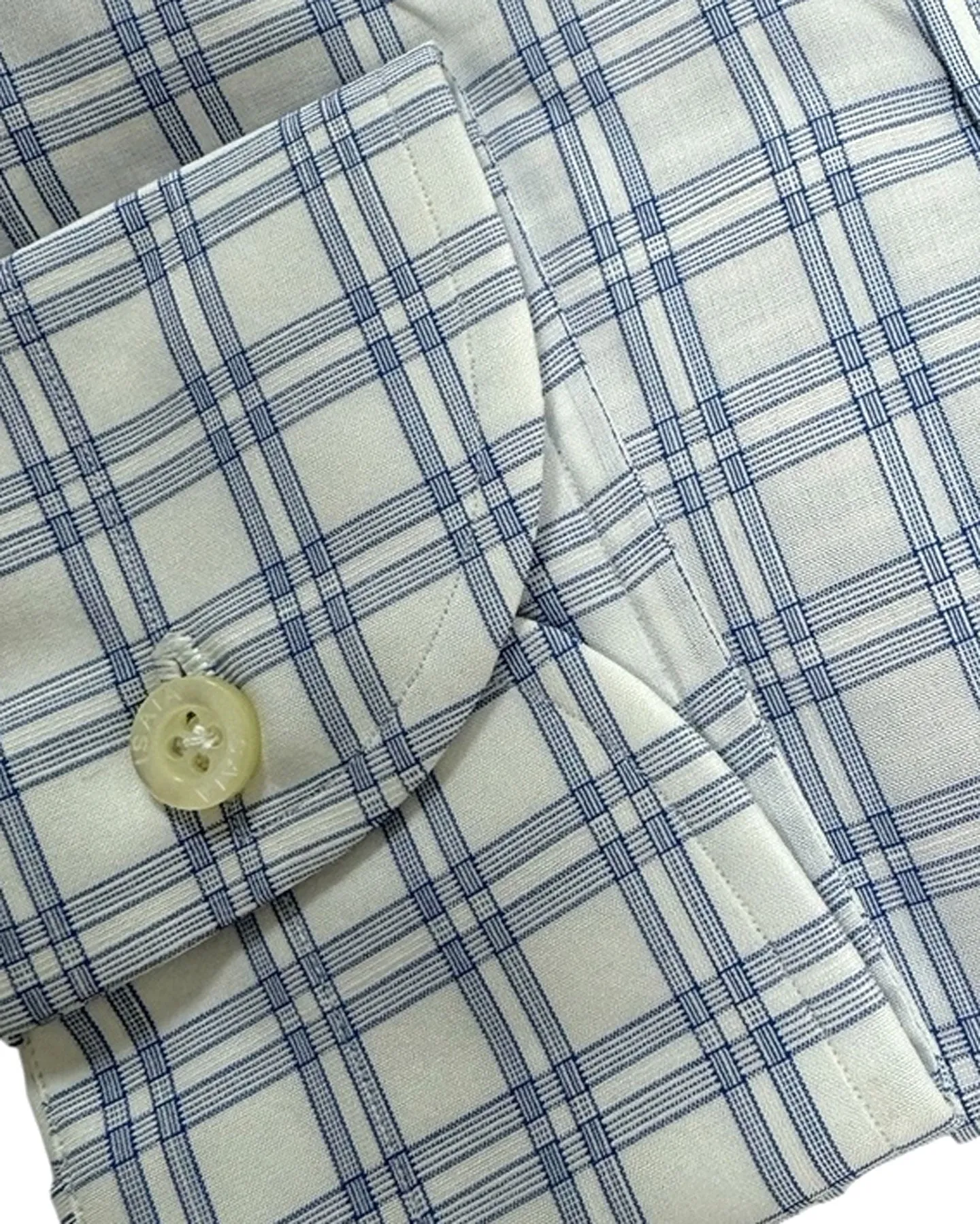 Isaia Shirt White Blue Glen Check 39 - 15 1/2 Regular Fit