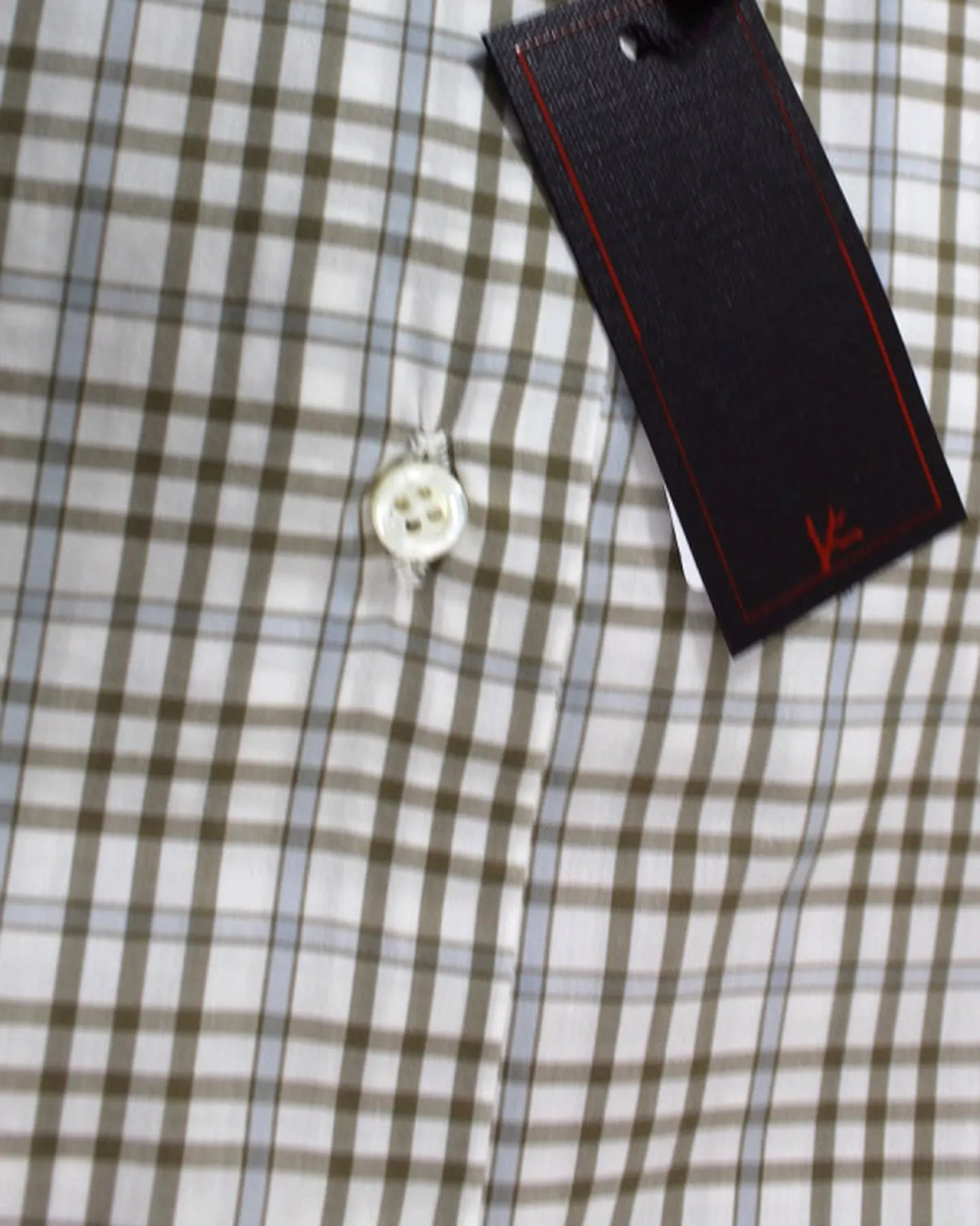 Isaia Shirt White Taupe Blue Glen Check 40 - 15 3/4 Regular Fit