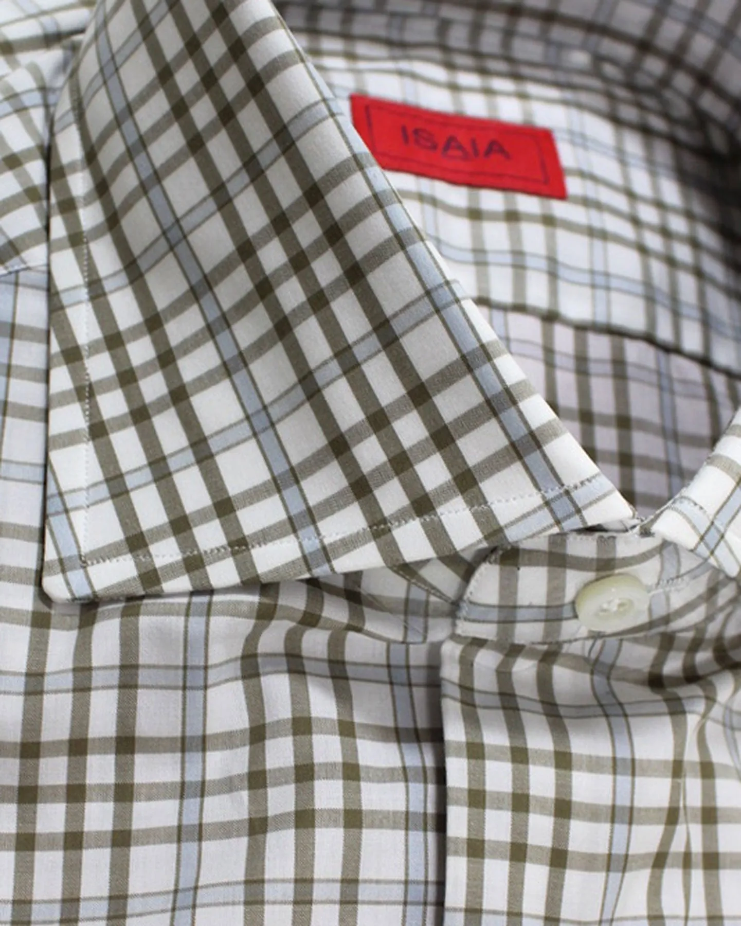 Isaia Shirt White Taupe Blue Glen Check 40 - 15 3/4 Regular Fit