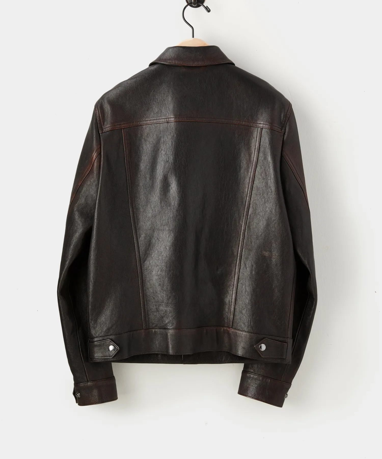 Italian Burnished Leather Dylan Jacket in Dark Brown