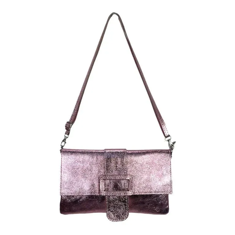 Italian Leather & Canvas Pink Shoulder Bag