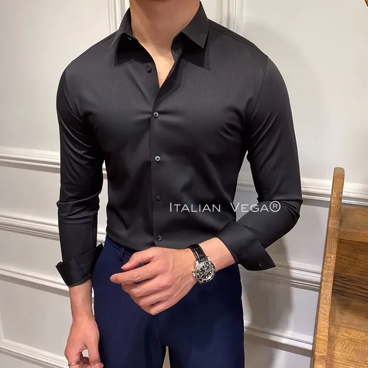 Italian Premium Black Satin Cotton Shirt