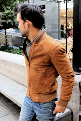 ITALO Bomber Jacket in Perforated Suede - Camel -