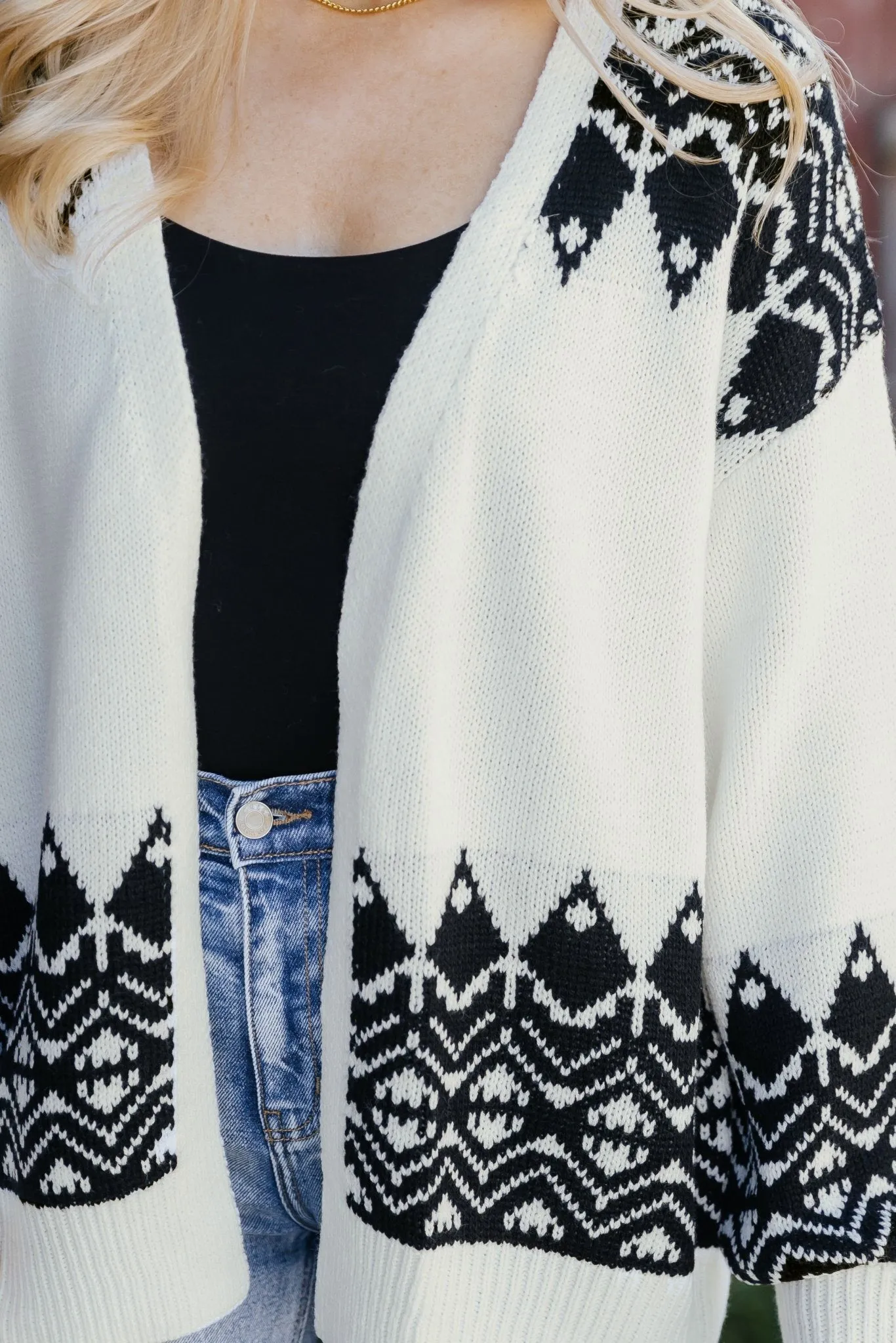 Ivory and Black Aztec Print Cardigan