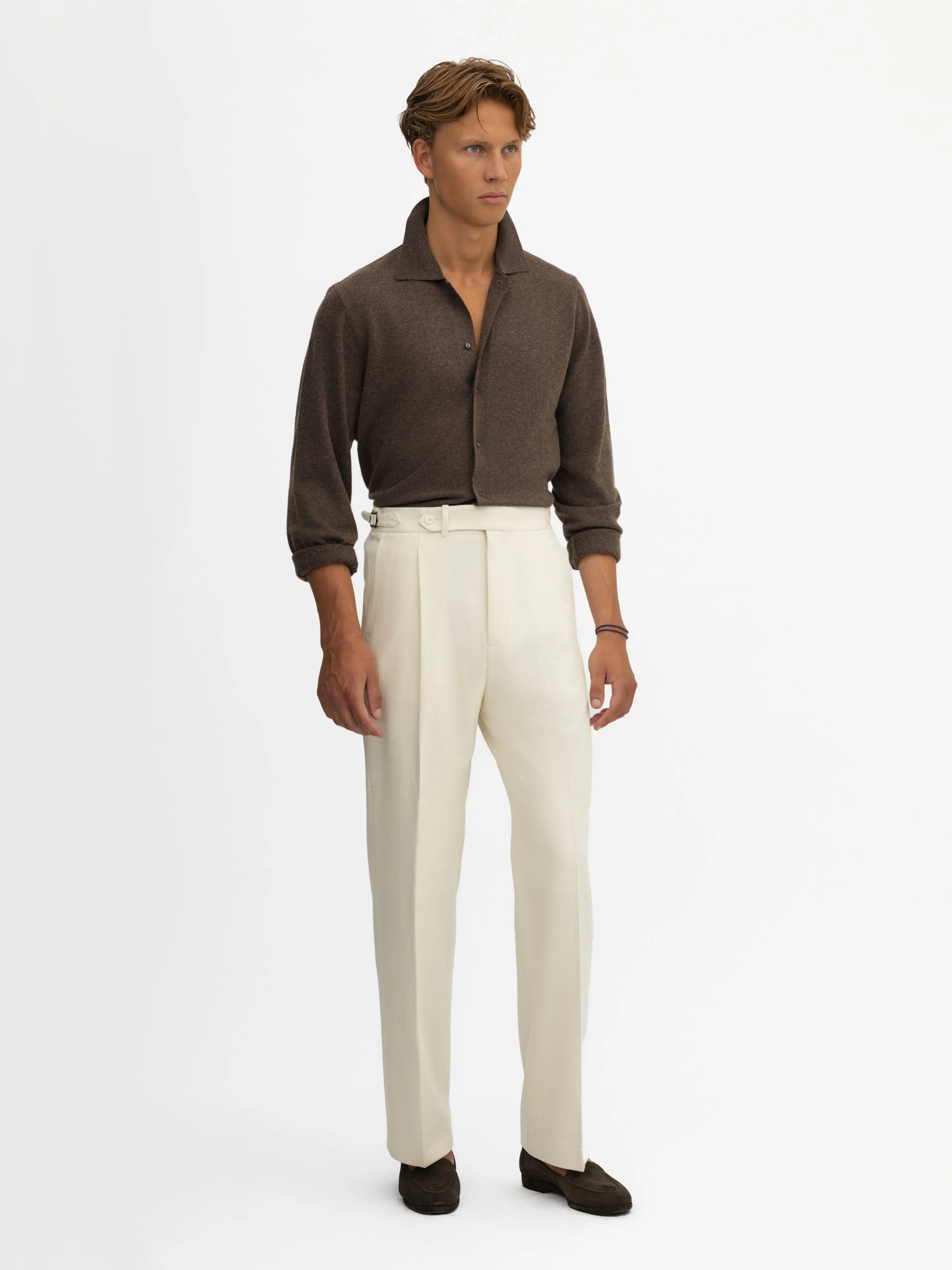 Ivory Flannel Wool Oscar Trousers (Wide Fit)