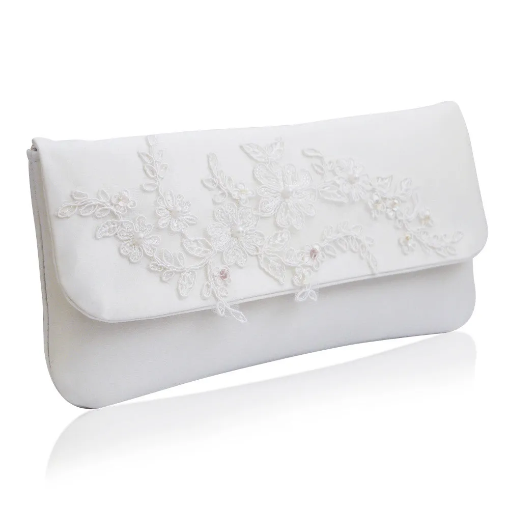 Ivory lace and sequin applique bridal wedding clutch FELICITY