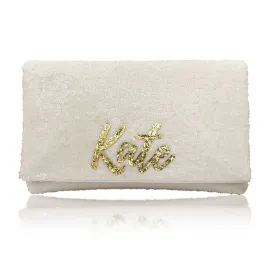 Ivory sequin personalised bridal wedding day clutch