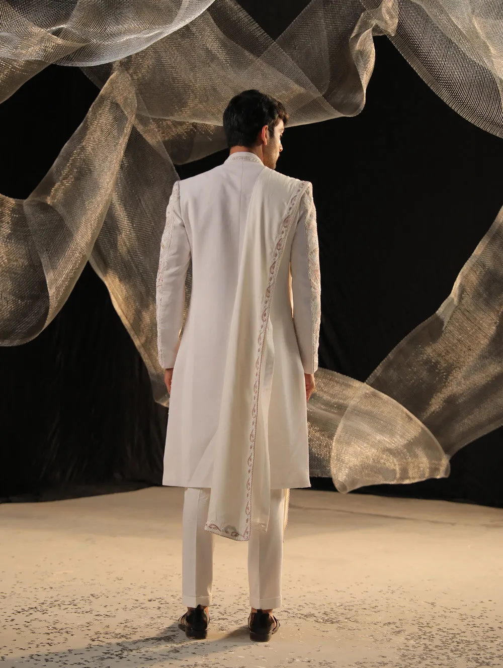 Ivory Sherwani With Bead Work And Zardozi