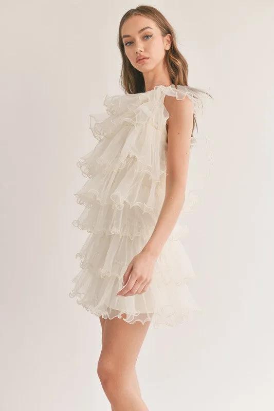 Ivory Tiered Ruffle Layered Sleeveless Dress