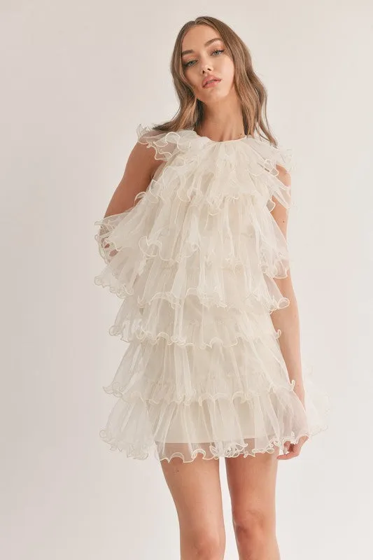 Ivory Tiered Ruffle Layered Sleeveless Dress