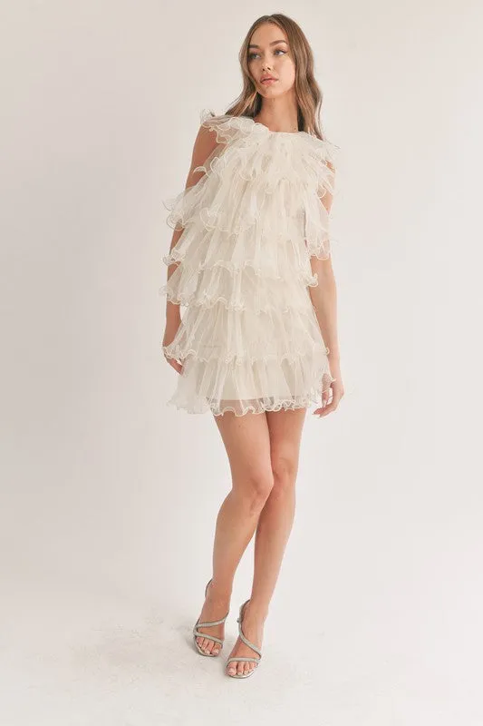 Ivory Tiered Ruffle Layered Sleeveless Dress