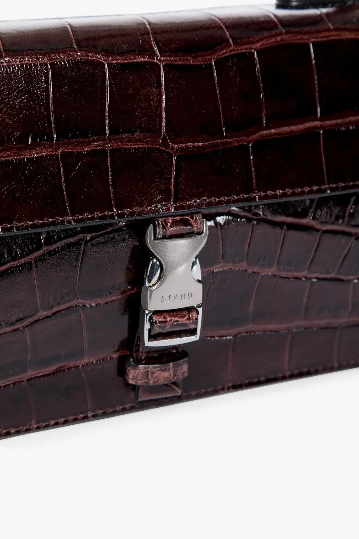 JACKIE BUCKLE BAG | MAHOGANY CROC EMBOSSED