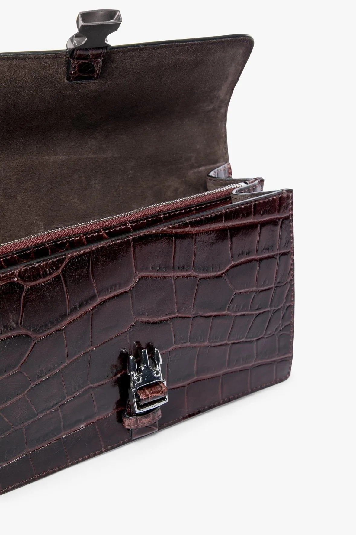 JACKIE BUCKLE BAG | MAHOGANY CROC EMBOSSED