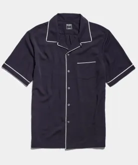 Japanese Tipped Rayon Lounge Shirt in Navy