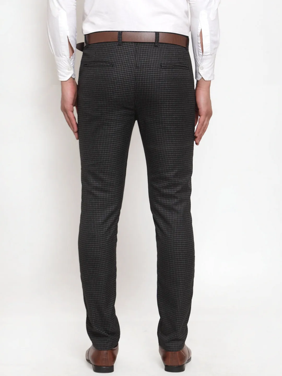 Jashvi Men's Black Checked Formal Trousers