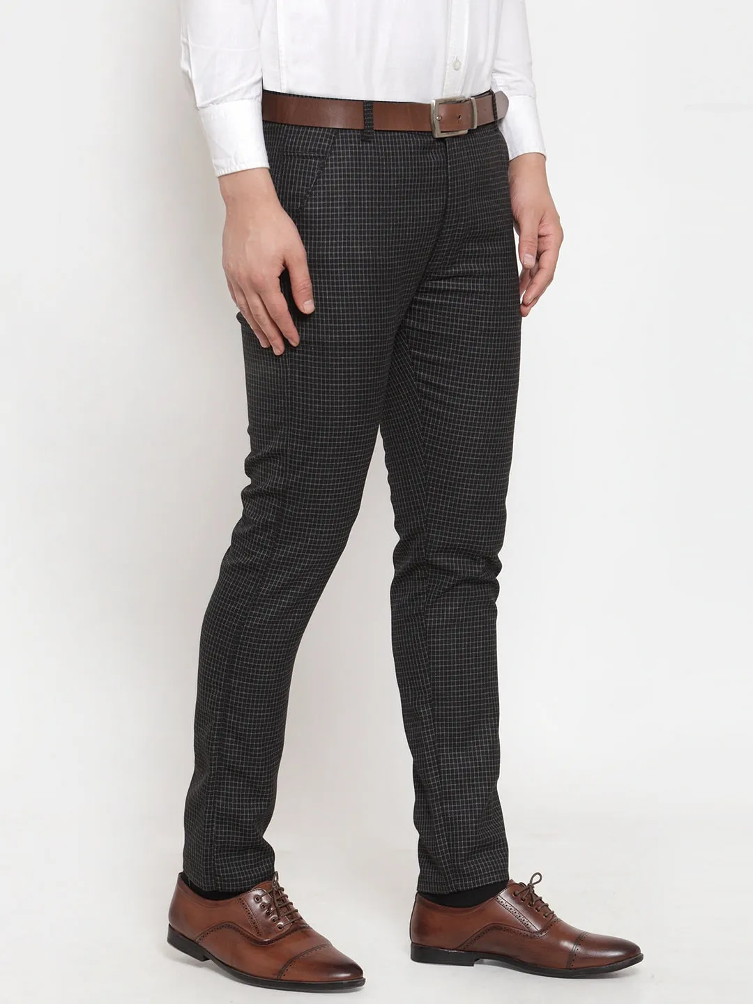 Jashvi Men's Black Checked Formal Trousers