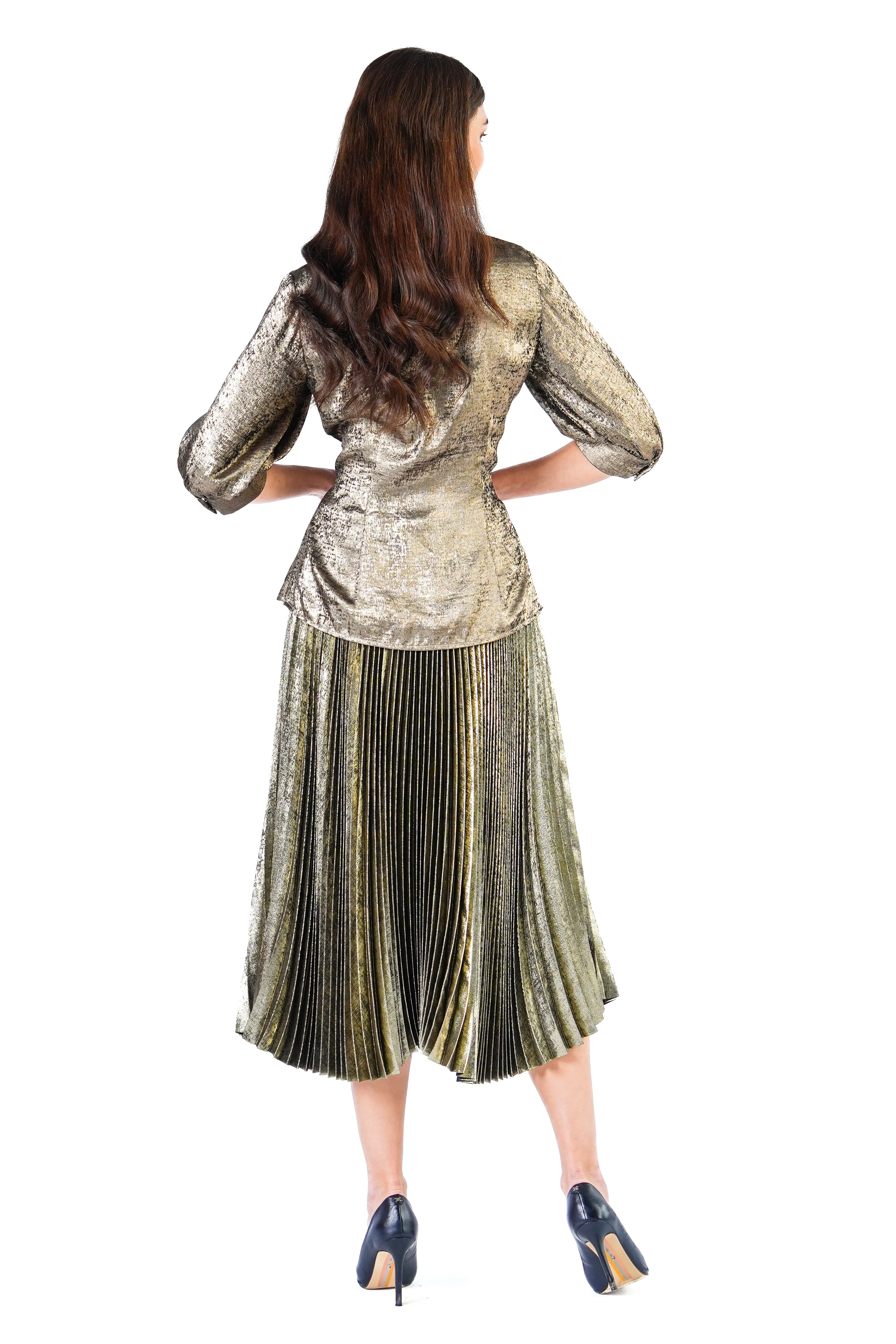 Jayden Metallic Pleated Maxi Skirt