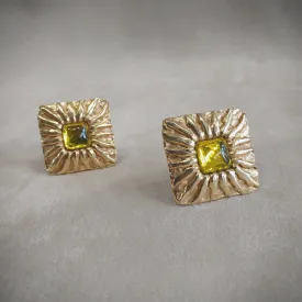 Jean Patou Yellow Gold Square  clip on earrings