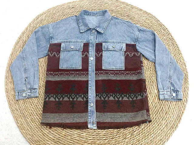 Jeans Casual Jackets 2022 Cowgirl jackets Western Denim Coat Ethnic Patchwork Denim Coat