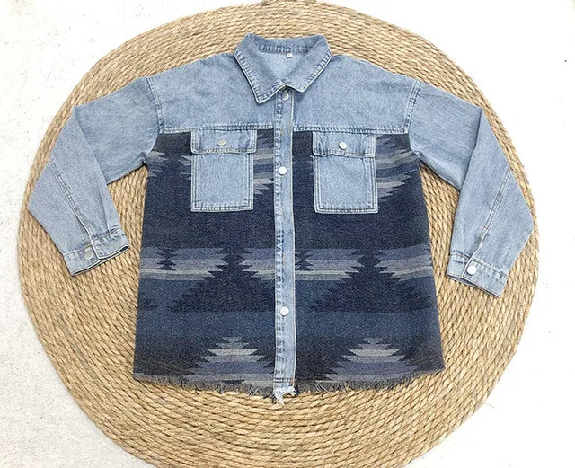 Jeans Casual Jackets 2022 Cowgirl jackets Western Denim Coat Ethnic Patchwork Denim Coat