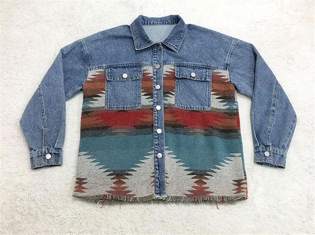 Jeans Casual Jackets 2022 Cowgirl jackets Western Denim Coat Ethnic Patchwork Denim Coat