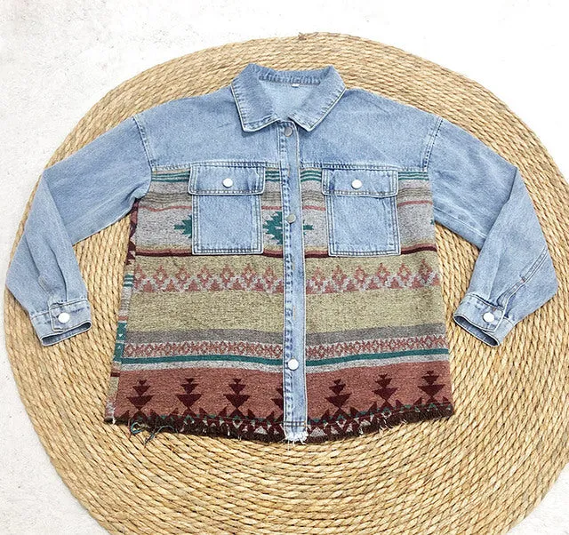 Jeans Casual Jackets 2022 Cowgirl jackets Western Denim Coat Ethnic Patchwork Denim Coat