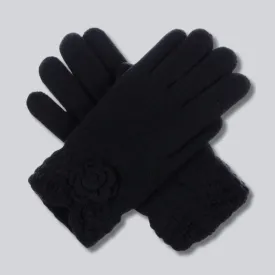 Jet Black Alpaca Knit Fleece Lined Gloves