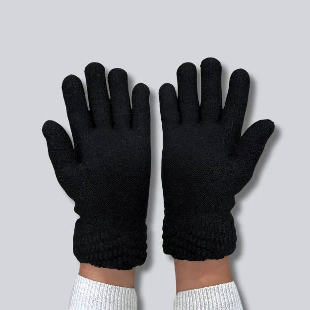 Jet Black Alpaca Knit Fleece Lined Gloves