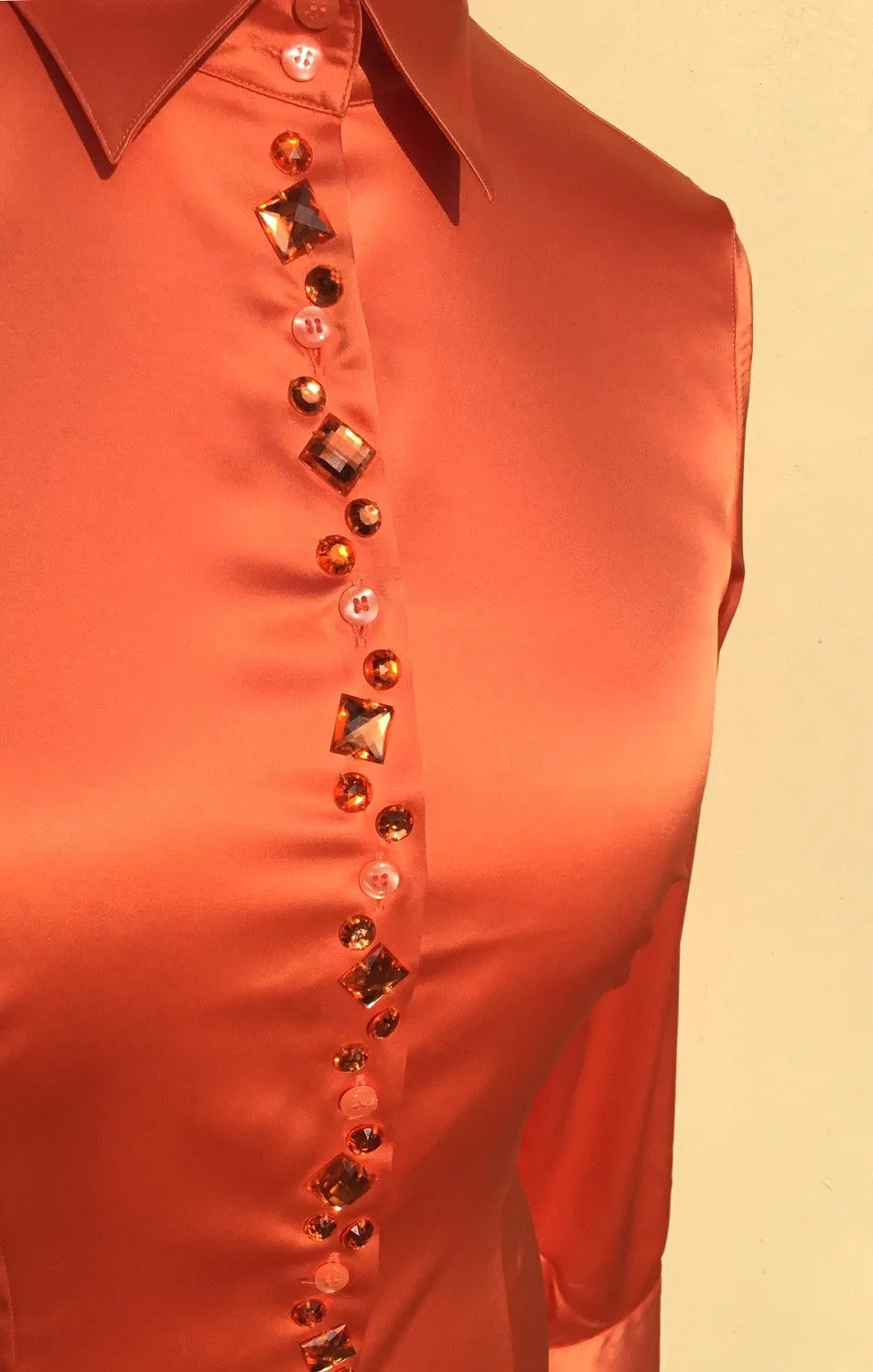 JEWELLERED ORANGE SATIN SHIRT - SINGLE CUFF