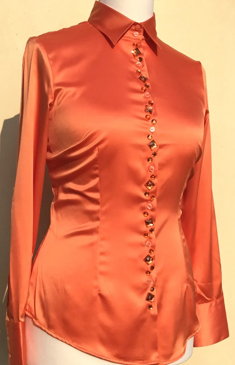 JEWELLERED ORANGE SATIN SHIRT - SINGLE CUFF