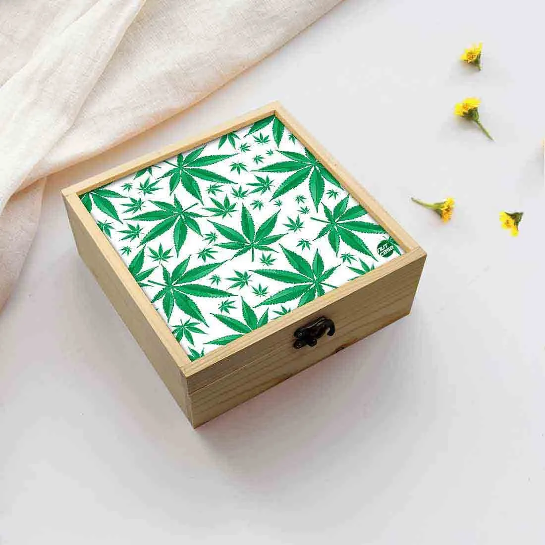 Jewellery Box Makepup Organizer -  Green Leaves