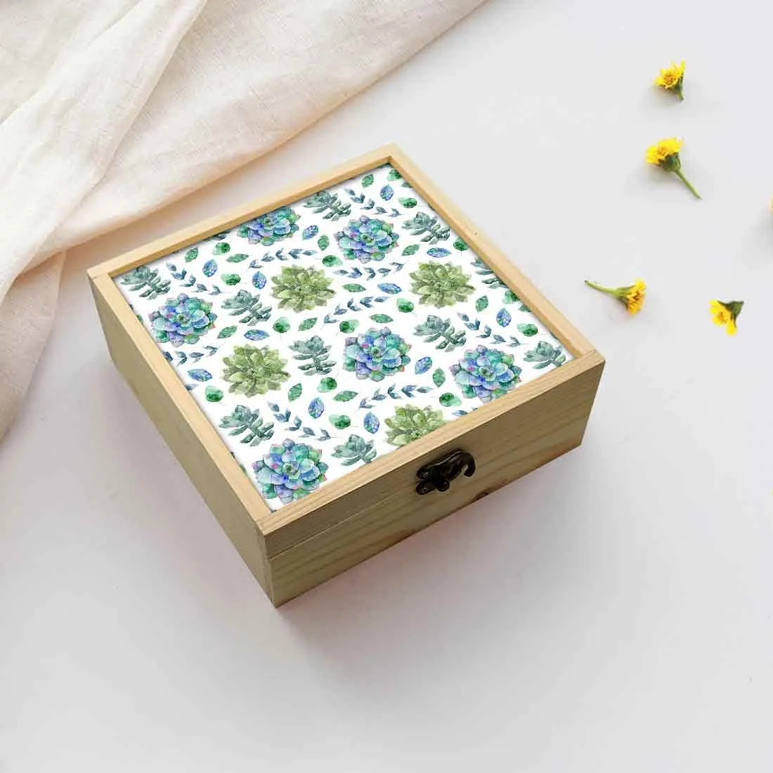 Jewellery Box Wooden Jewelry Organizer -  Green Flower