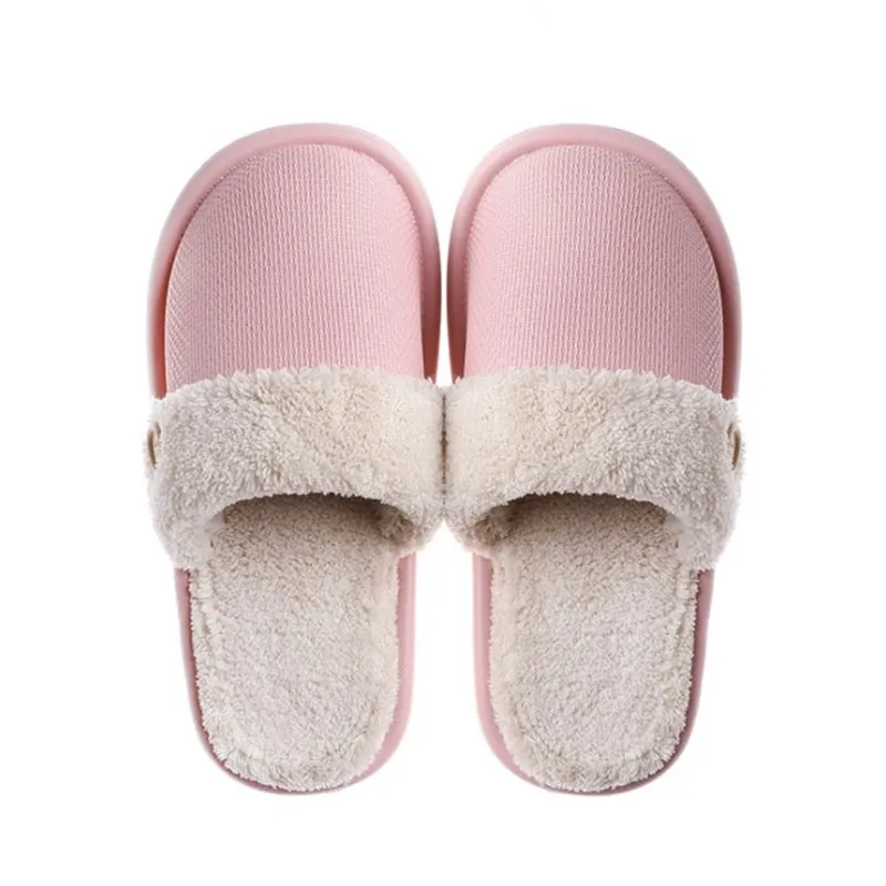 JIANBUDAN Plush warm Home flat slippers Lightweight soft comfortable winter slippers Women&#39;s cotton shoes Indoor plush slippers