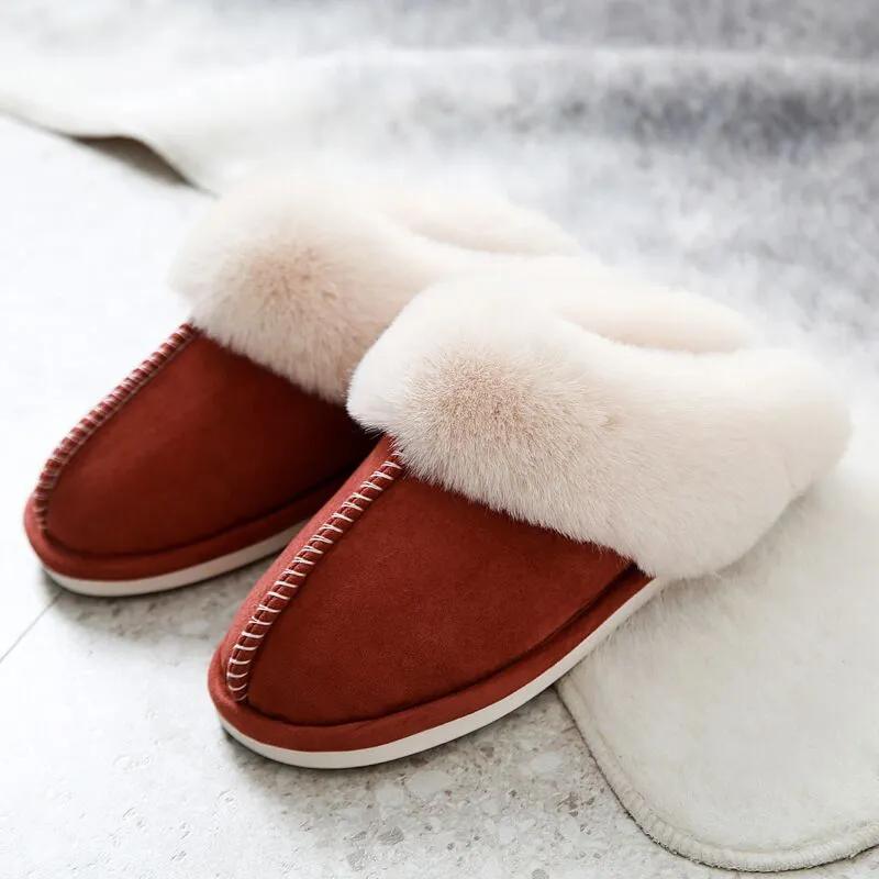 JIANBUDAN Plush warm Home flat slippers Lightweight soft comfortable winter slippers Women&#39;s cotton shoes Indoor plush slippers