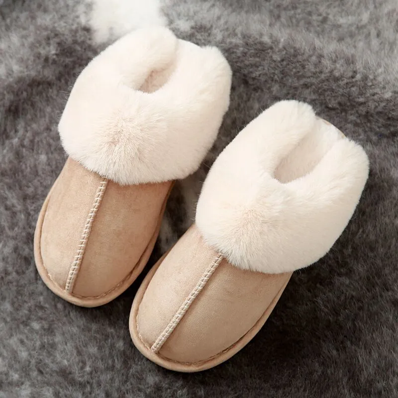 JIANBUDAN Plush warm Home flat slippers Lightweight soft comfortable winter slippers Women&#39;s cotton shoes Indoor plush slippers