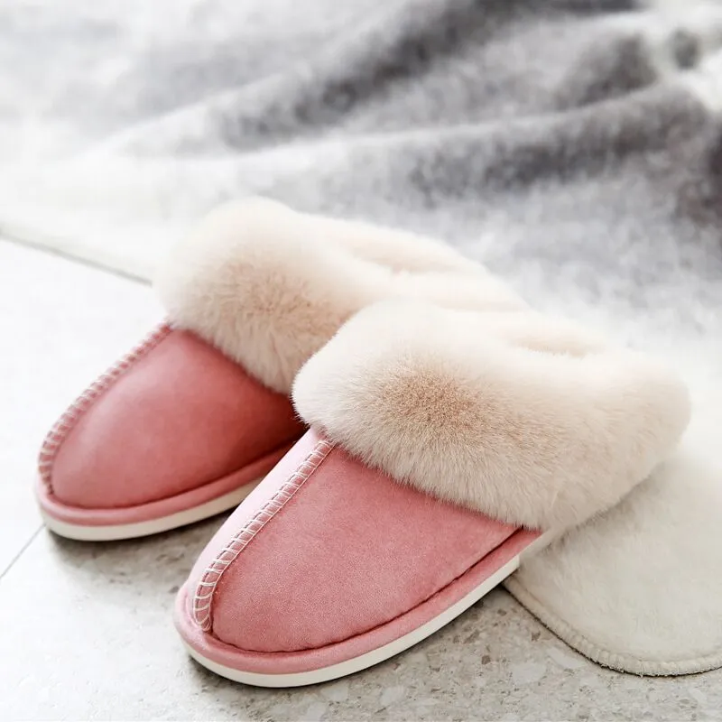 JIANBUDAN Plush warm Home flat slippers Lightweight soft comfortable winter slippers Women&#39;s cotton shoes Indoor plush slippers