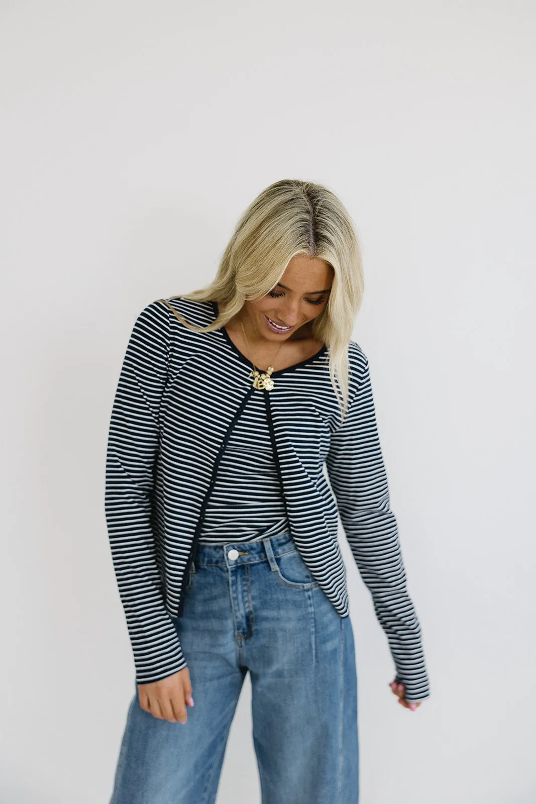 Jillian Stripe Cardigan Set - Navy/Ivory