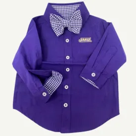 JMU Purple Dress Shirt with Gingham Bow Tie