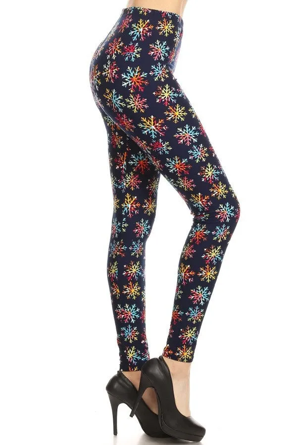 Jolly Snowflake/Tree Print Queen Size Leggings