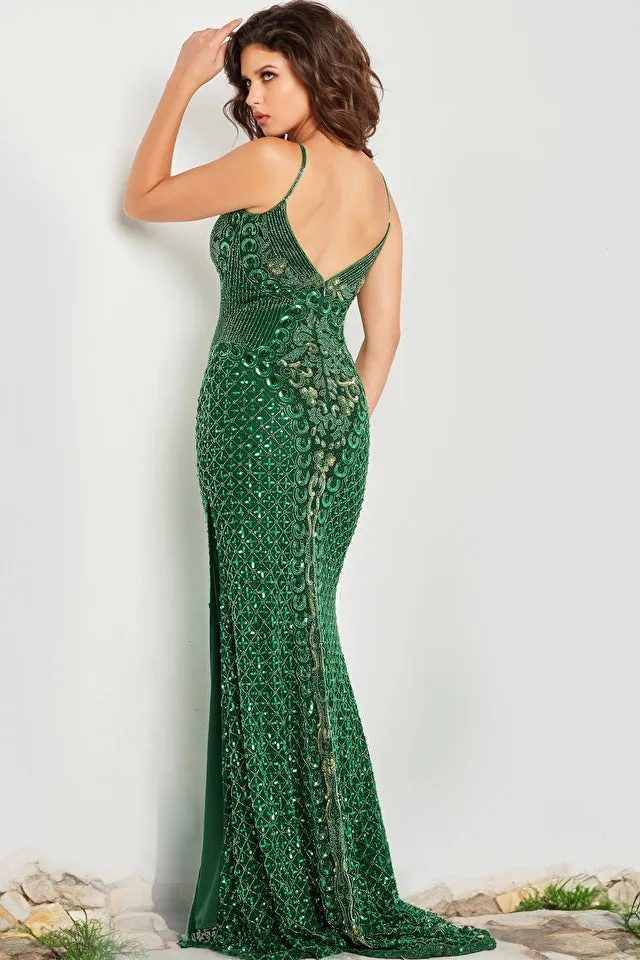 JOVANI - 36643 -  High Slit Beaded Mesh Evening Gown