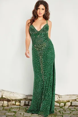 JOVANI - 36643 -  High Slit Beaded Mesh Evening Gown