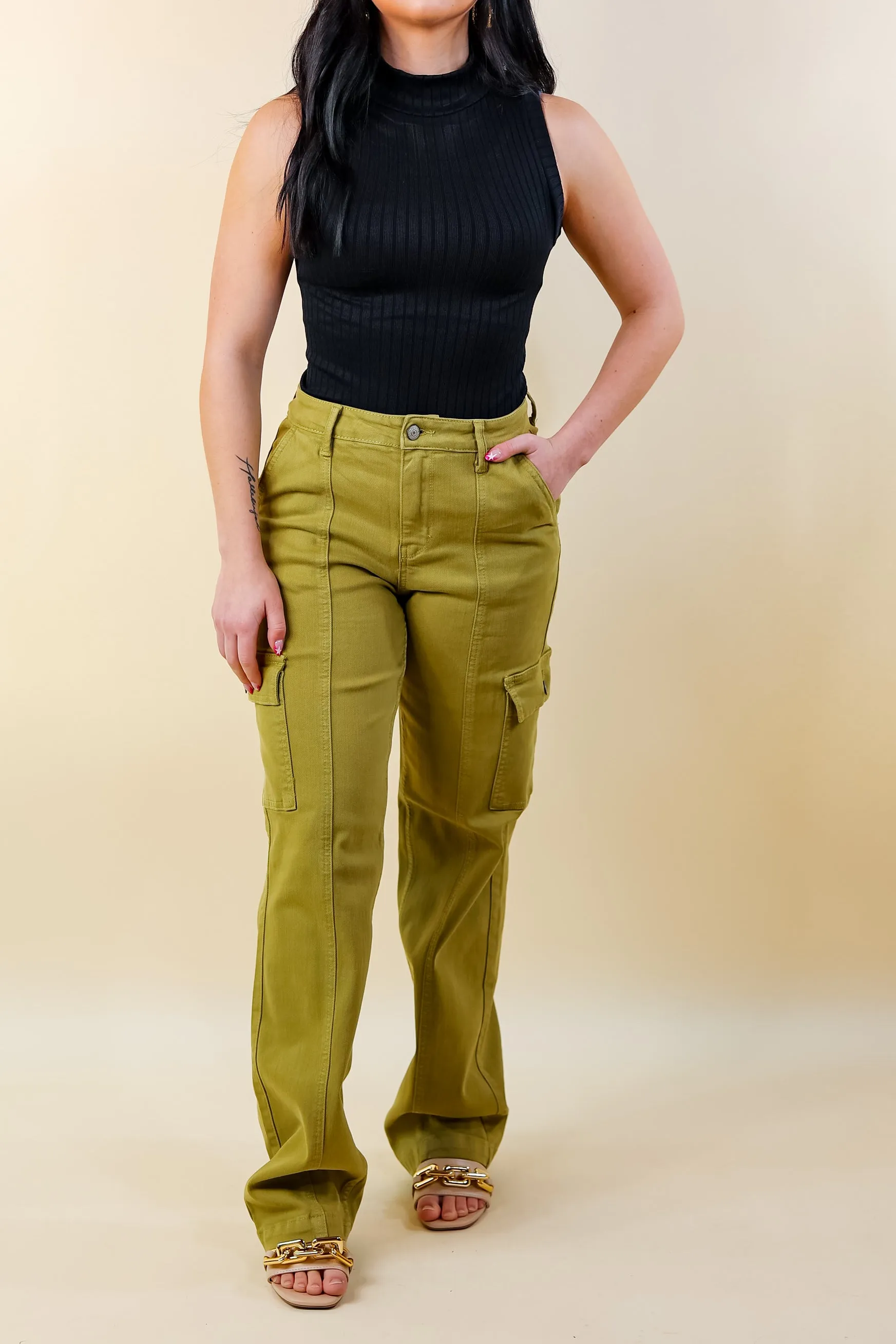 Judy Blue | Chic Efforts Cargo Straight Leg Jeans in Matcha Green