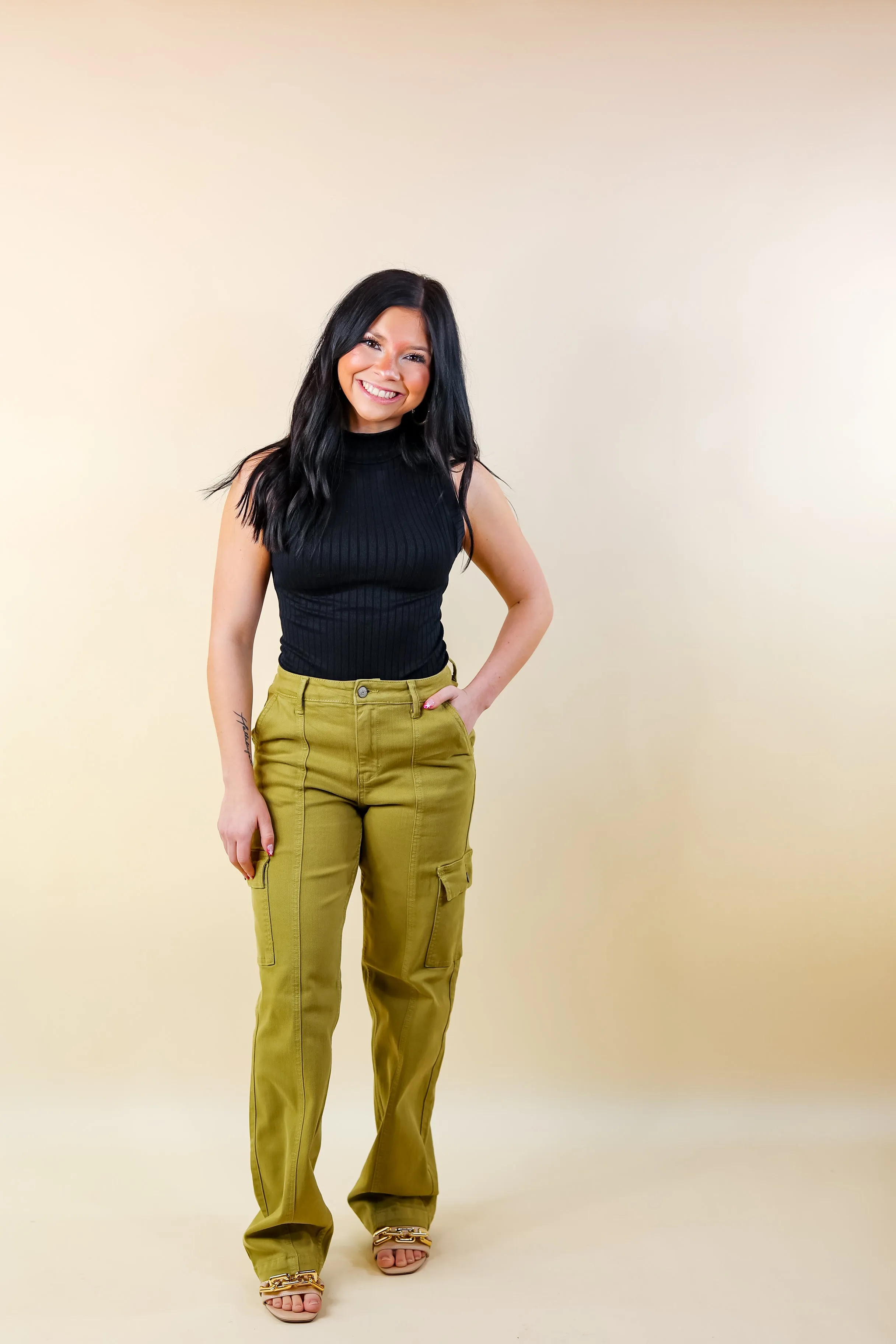 Judy Blue | Chic Efforts Cargo Straight Leg Jeans in Matcha Green