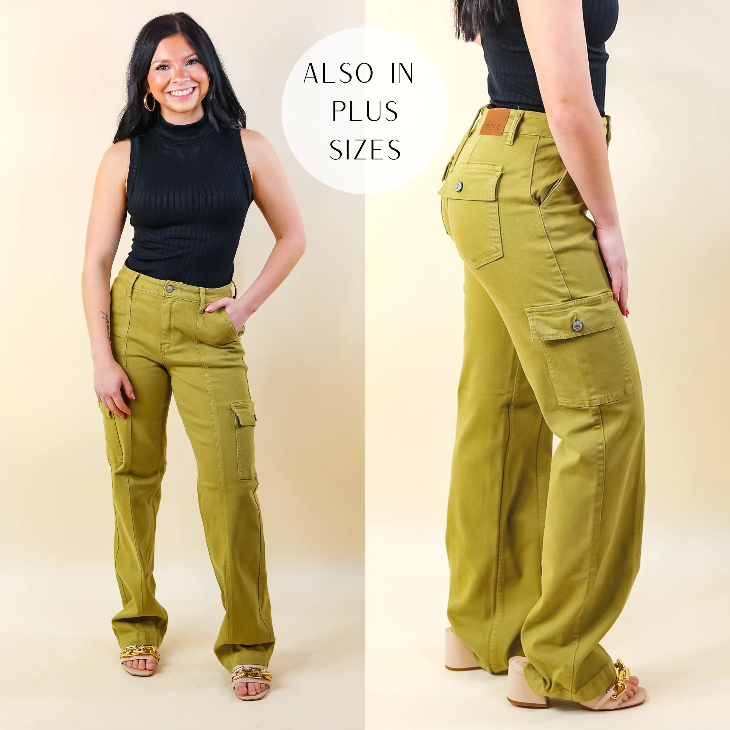 Judy Blue | Chic Efforts Cargo Straight Leg Jeans in Matcha Green