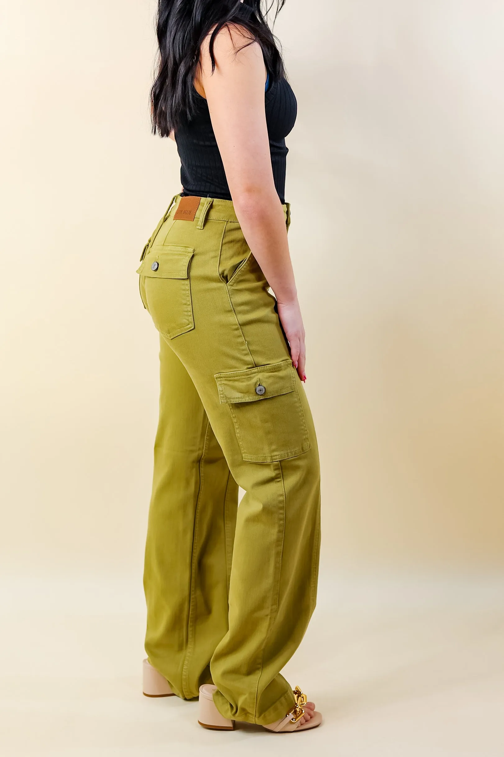 Judy Blue | Chic Efforts Cargo Straight Leg Jeans in Matcha Green