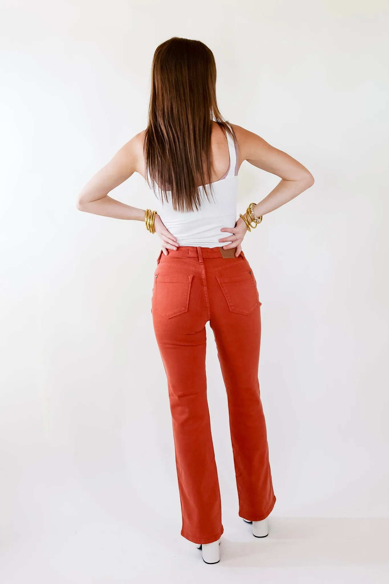 Judy Blue | Fall Crush Slim Boot Cut Jeans in Rust Orange