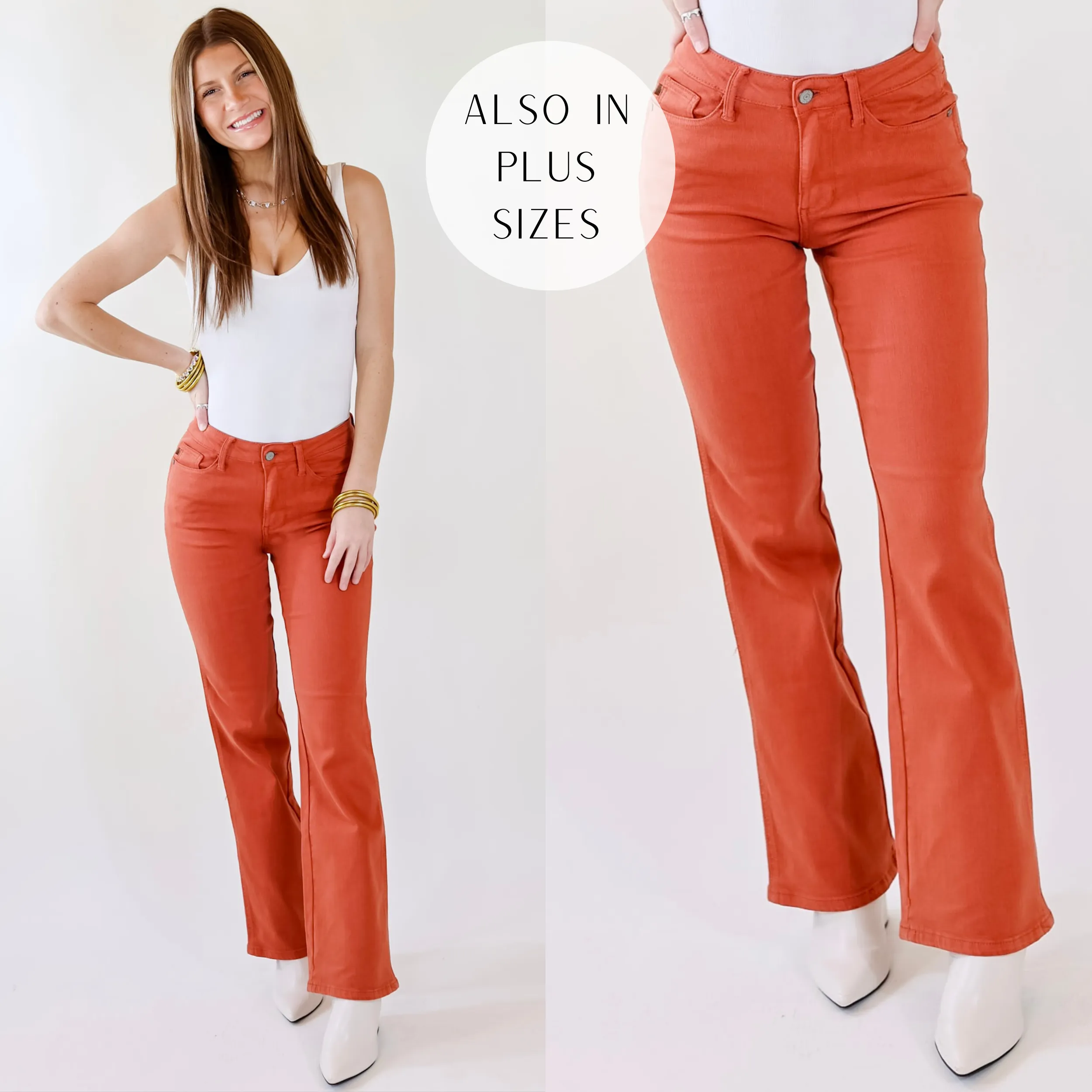 Judy Blue | Fall Crush Slim Boot Cut Jeans in Rust Orange