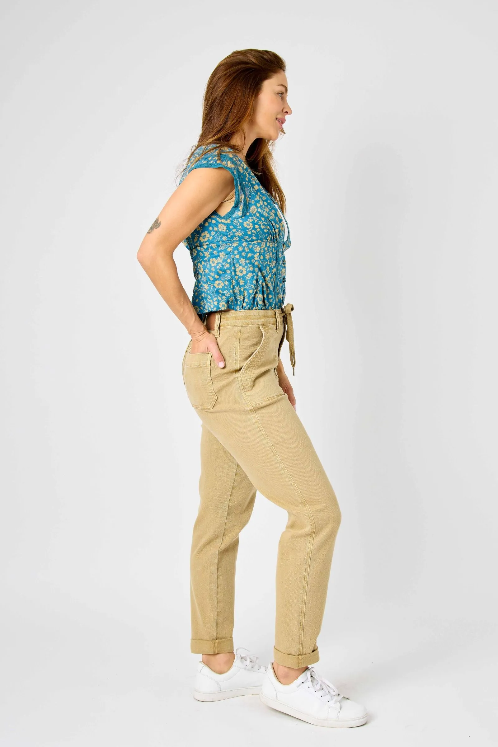 Judy Blue High Waist Khaki Garment Dyed Cuffed Joggers